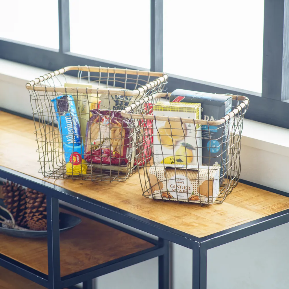 S・MサイズSET]ゴールドワイヤースクエアバスケット 発単2～ | LIVINS