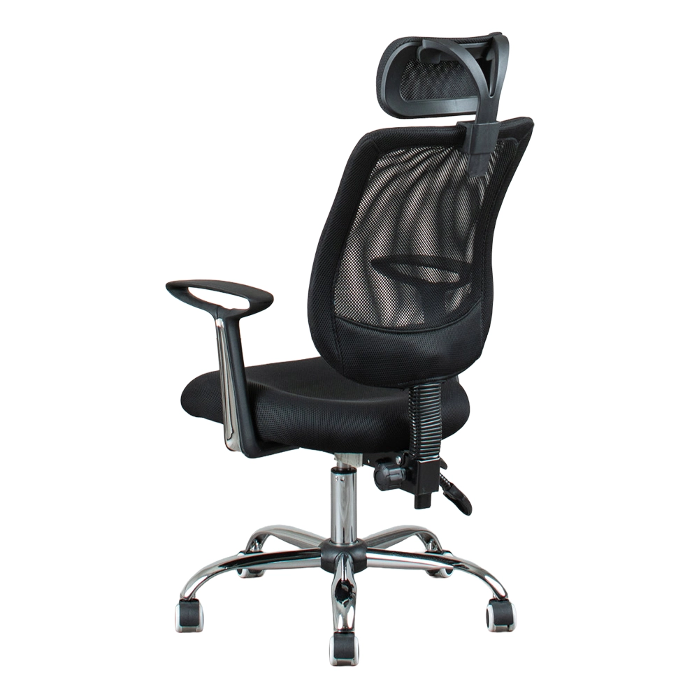 ヘッドレスト付 メッシュオフィスチェア Comfort Black｜腰・首