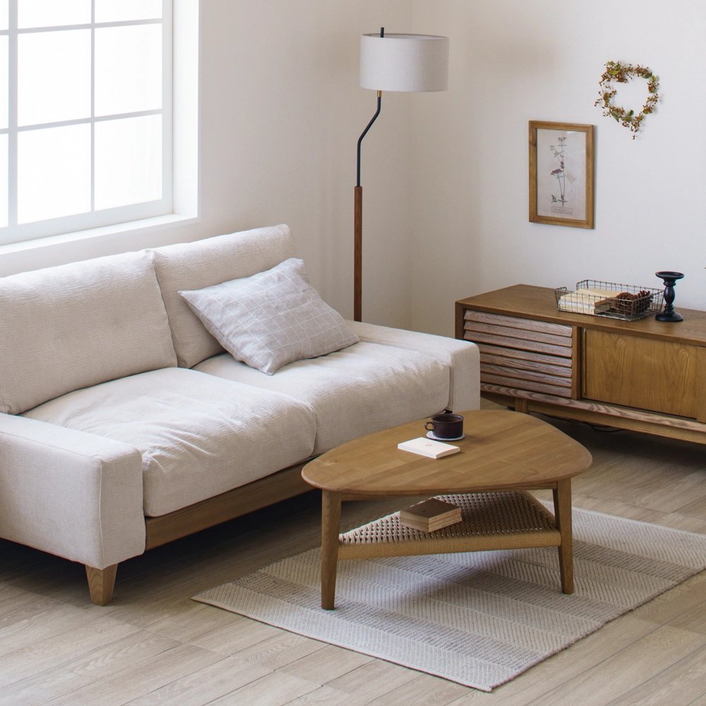 リビングテーブル 100 アッシュ無垢｜ペーパーコード棚付き 木製