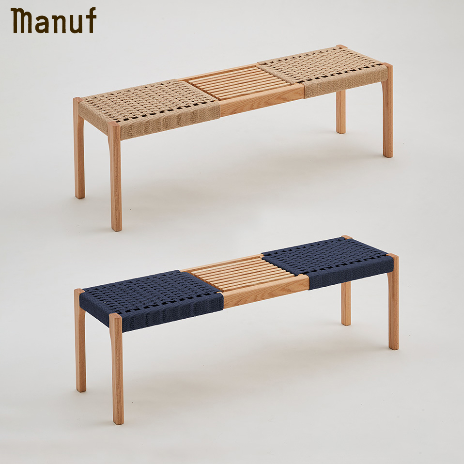 オーク材とペーパーコードのベンチ 126/manuf PCベンチ